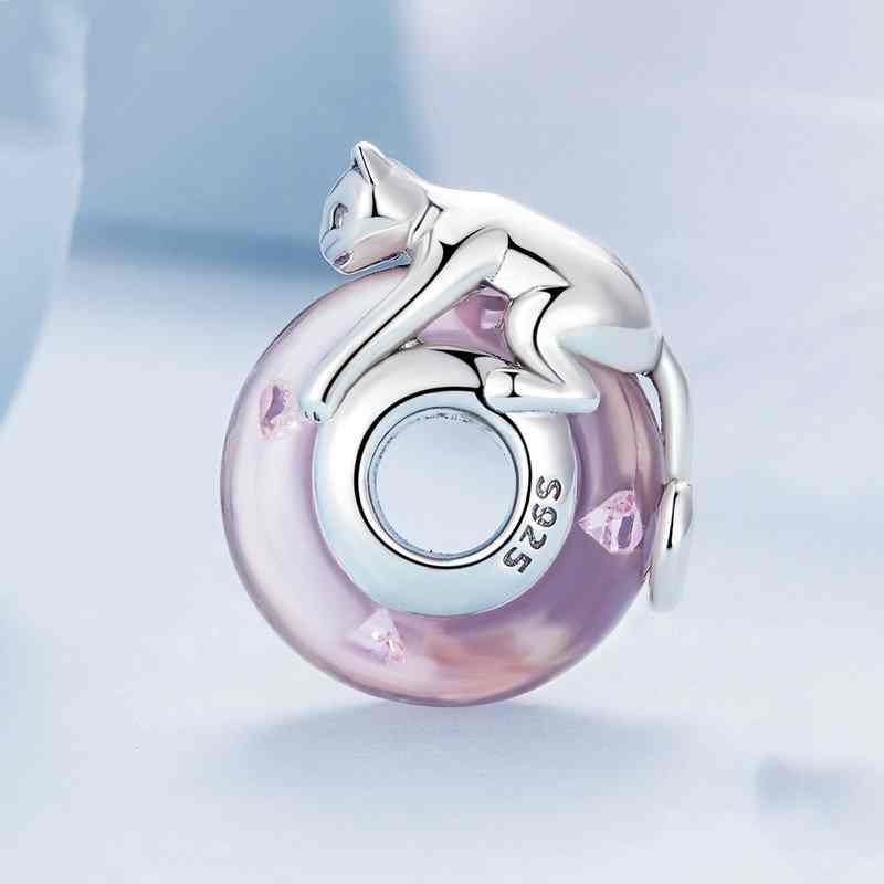 Jorrio Cute Pink Lucite Cat Sterling Silver Charm