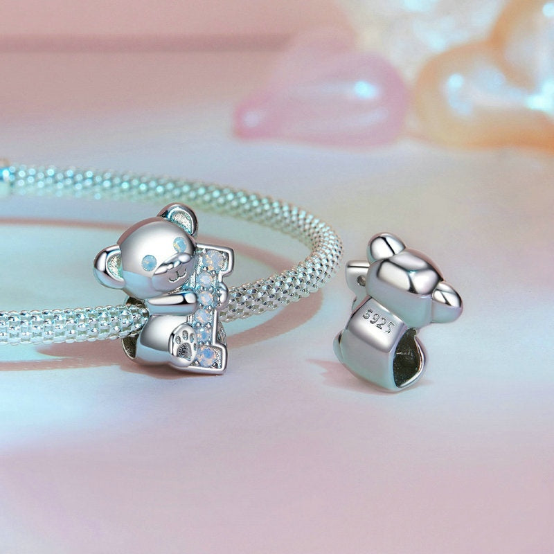 Jorrio Romantic Valentine's Day I love U Bear Animal Sterling Silver Charm