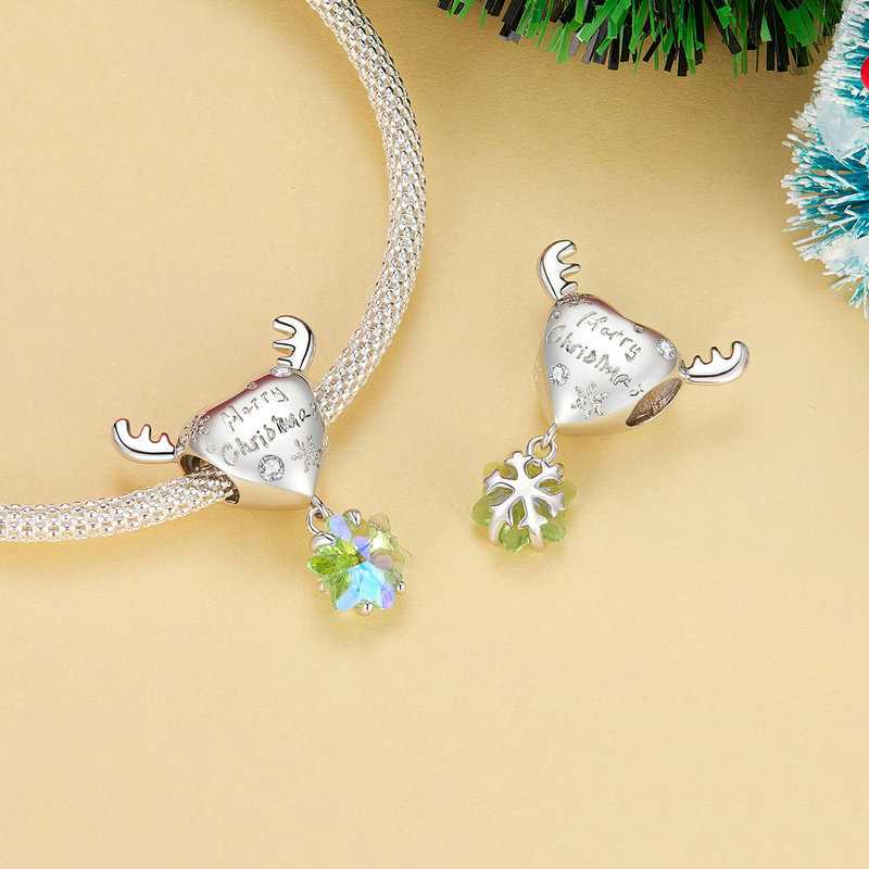 Jorrio Handmade Christmas Moose Snowflake Sterling Silver Charms