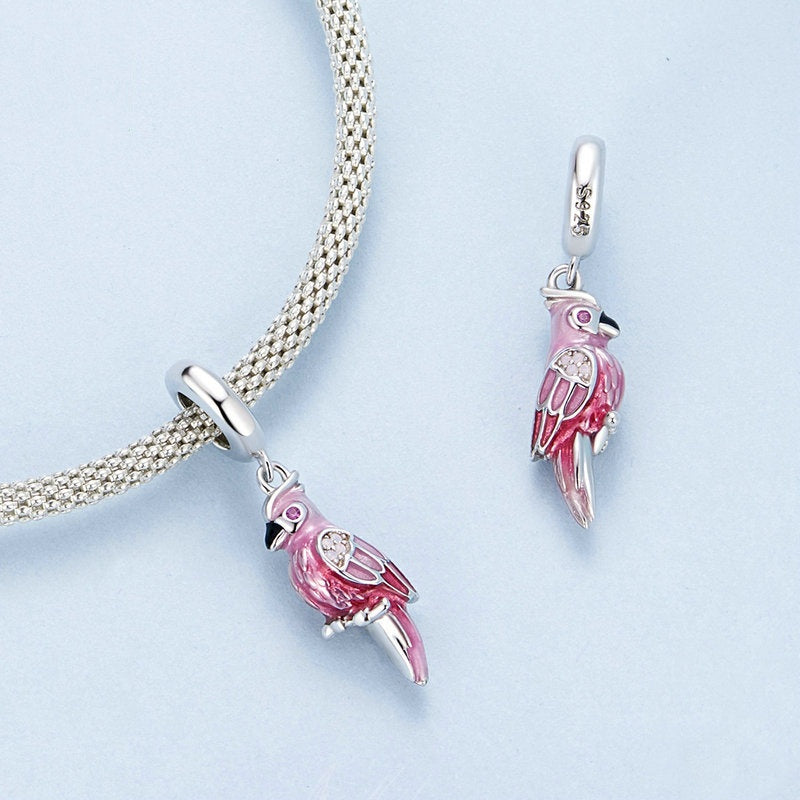 Jorrio Delicate Animal Pink Parrot Sterling Silver Charm
