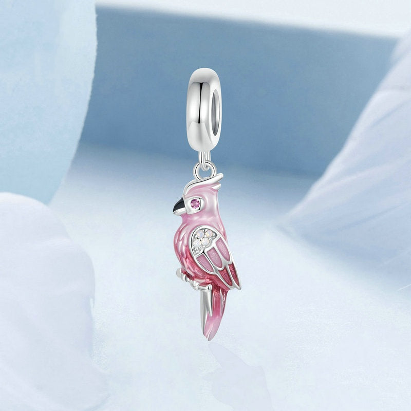 Jorrio Delicate Animal Pink Parrot Sterling Silver Charm