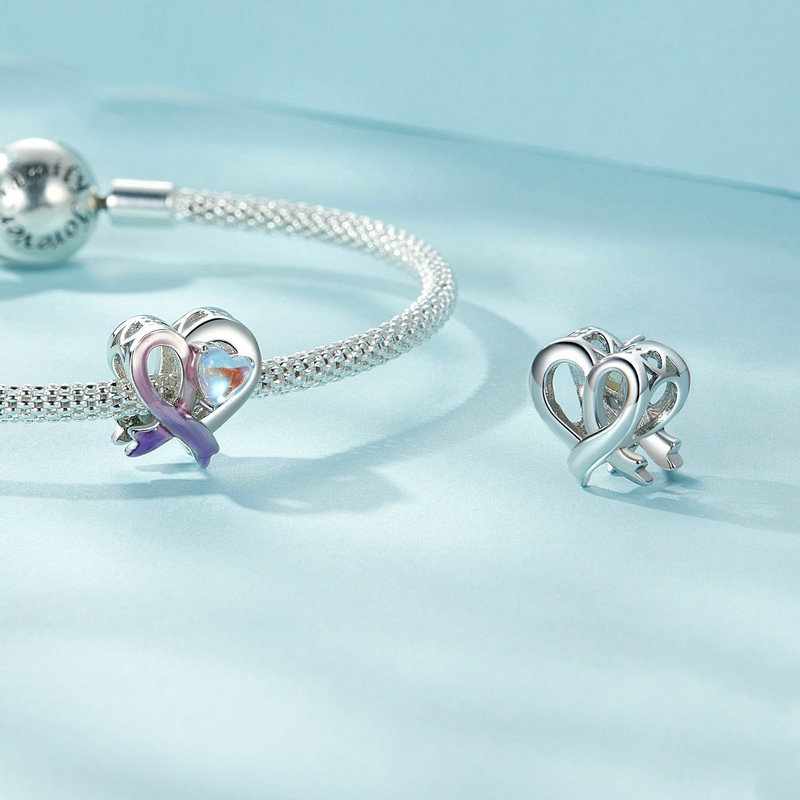Jorrio Romantic Heart Shaped Moonstone Gradient Pink Purple Sterling Silver Charm