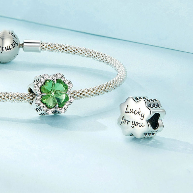 Jorrio Fashion Green Lucky Four-leaf Clover Sterling Silver Charm