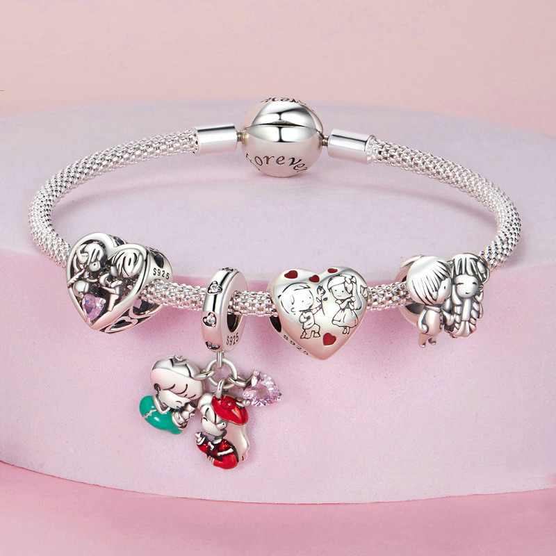 Jorrio Two Little Ones Pink Heart Sterling Silver Charm