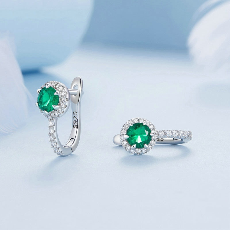 Jorrio Elegance Emerald Round Cut Sterling Silver Earrings