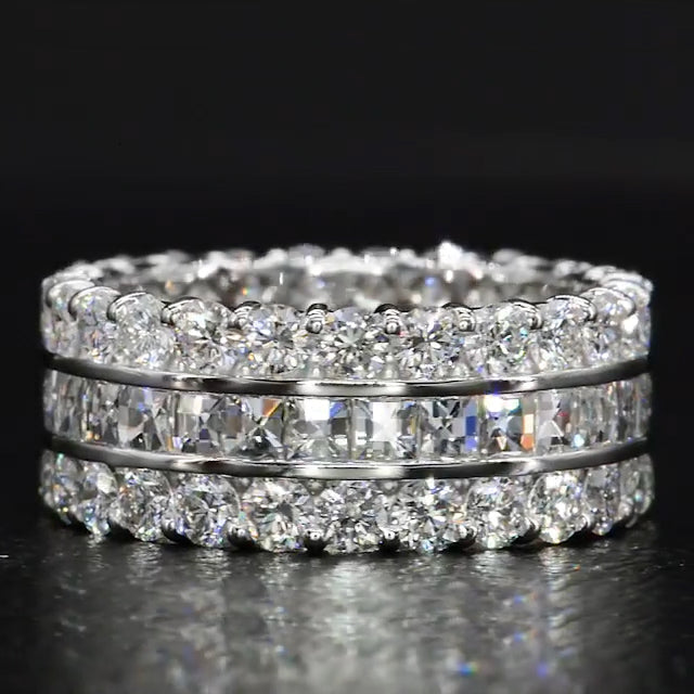 Jorrio handmade created diamond princess cut vintage sterling silver women's band eternity wedding ring