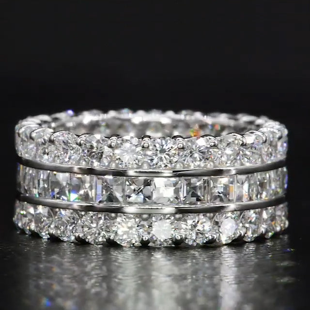 Jorrio handmade created diamond princess cut vintage sterling silver women's band eternity wedding ring
