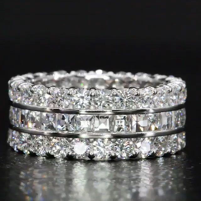 Jorrio handmade created diamond princess cut vintage sterling silver women's band eternity wedding ring