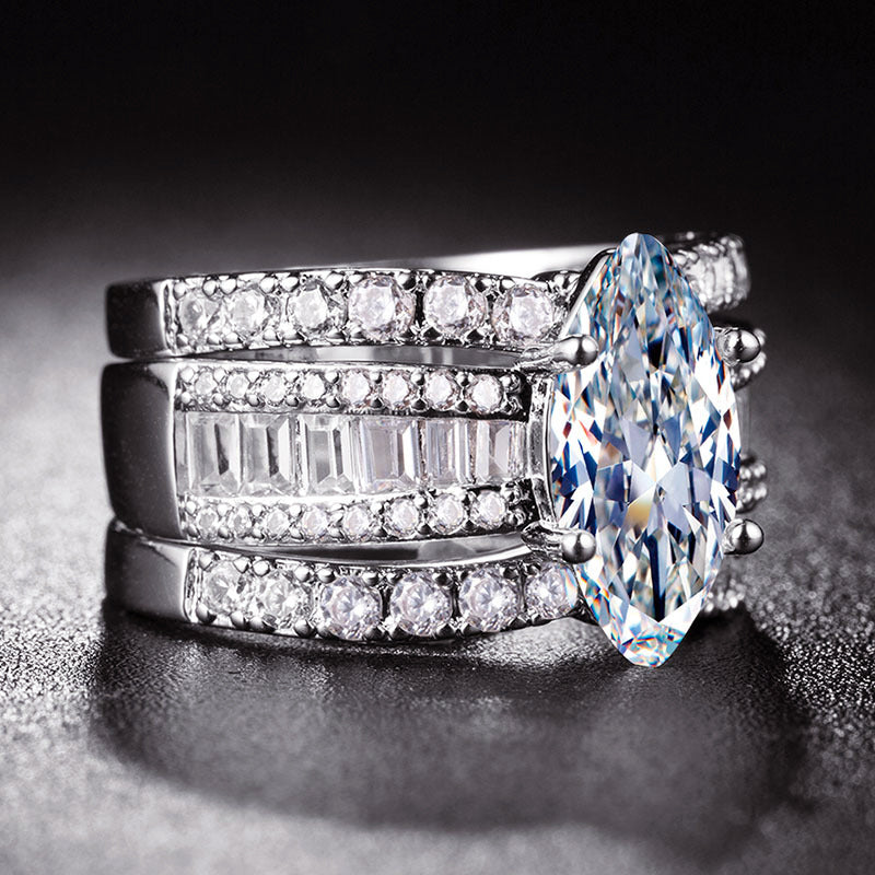 Jorrio vintage marquise cut handmade created diamond sterling silver bridal set wedding ring