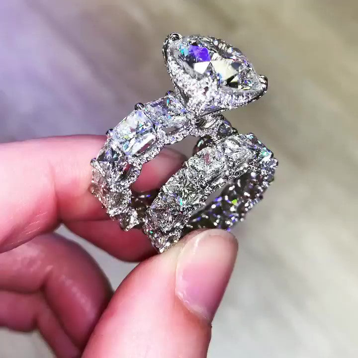 Jorrio round cut vintage sterling silver created diamond bridal set