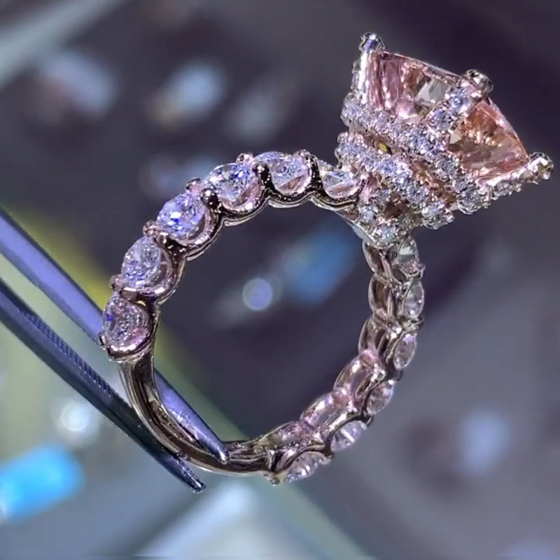 Jorrio handmade pink princess cut classic sterling silver engagement ring