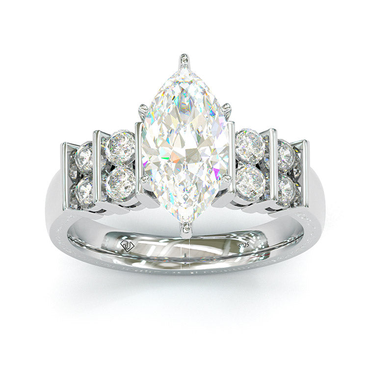Jorrio Marquise Cut Diamond Sterling Silver Wedding Engagement Ring