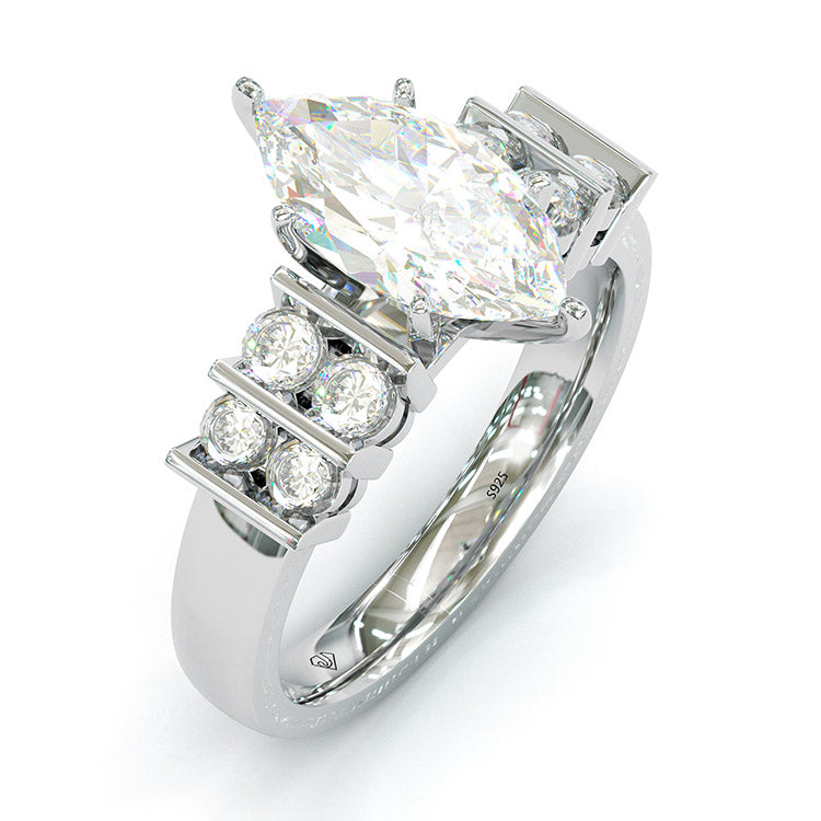 Jorrio Marquise Cut Diamond Sterling Silver Wedding Engagement Ring