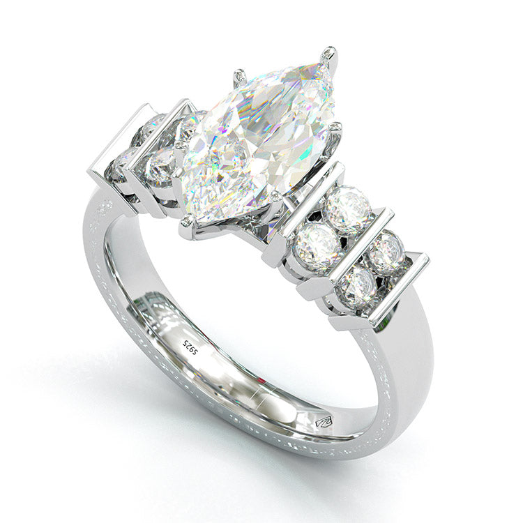 Jorrio Marquise Cut Diamond Sterling Silver Wedding Engagement Ring