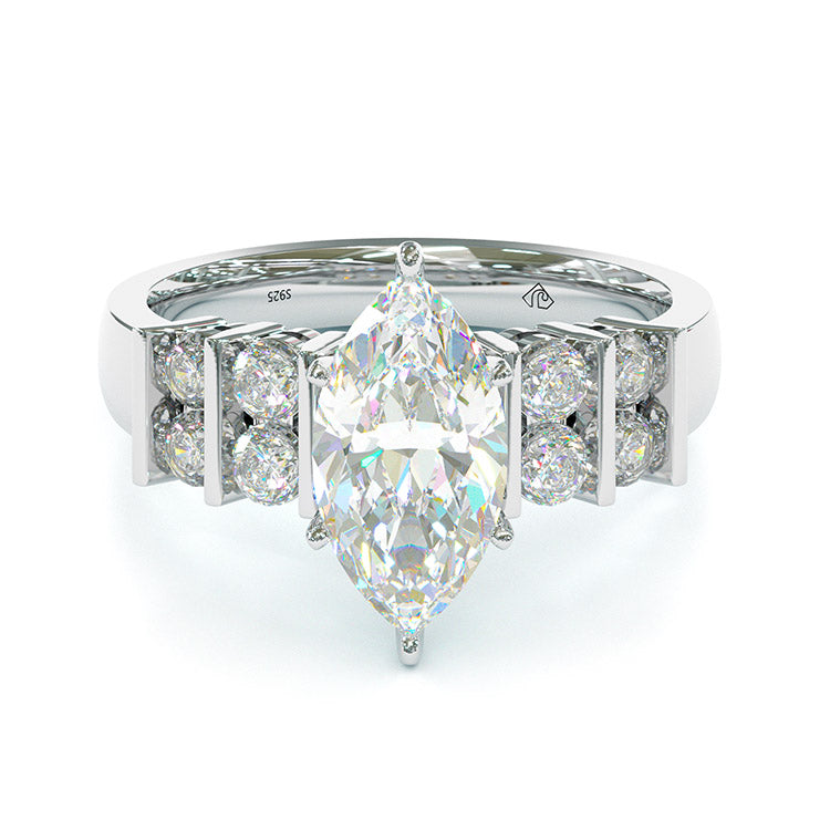 Jorrio Marquise Cut Diamond Sterling Silver Wedding Engagement Ring