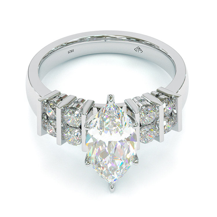 Jorrio Marquise Cut Diamond Sterling Silver Wedding Engagement Ring