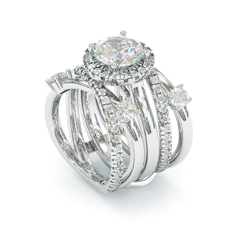 Jorrio handmade round cut diamond wedding ring sterling silver bridal set