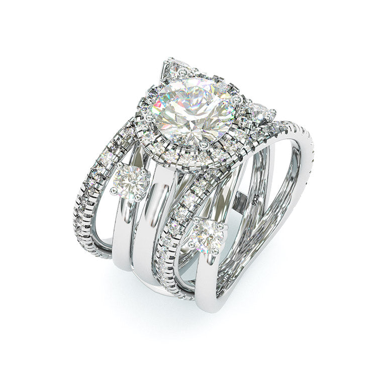 Jorrio handmade round cut diamond wedding ring sterling silver bridal set