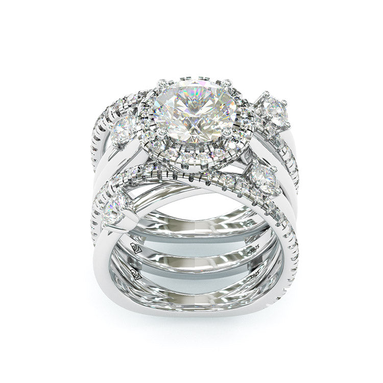 Jorrio handmade round cut diamond wedding ring sterling silver bridal set