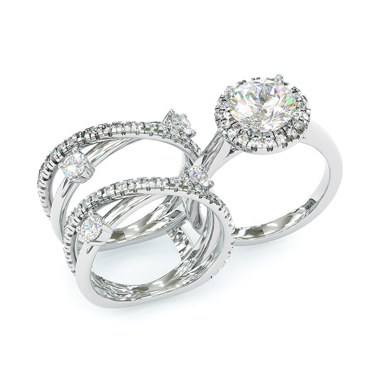 Jorrio handmade round cut diamond wedding ring sterling silver bridal set