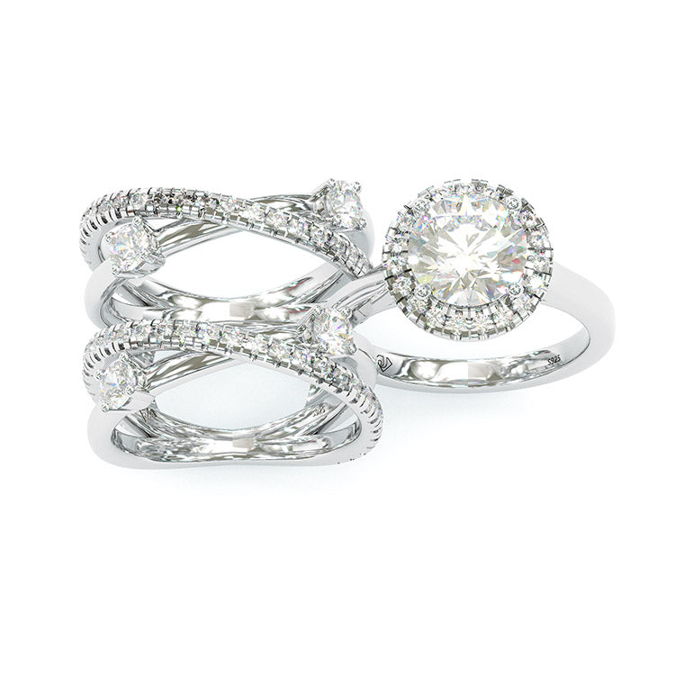 Jorrio handmade round cut diamond wedding ring sterling silver bridal set
