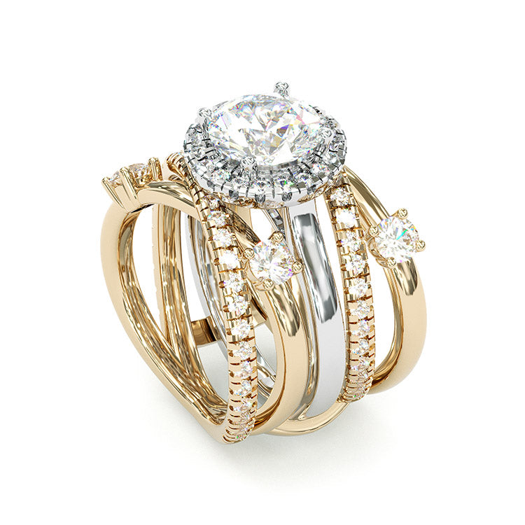 Jorrio handmade round cut two tone diamond sterling silver bridal set