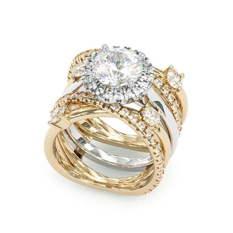 Jorrio handmade round cut two tone diamond sterling silver bridal set