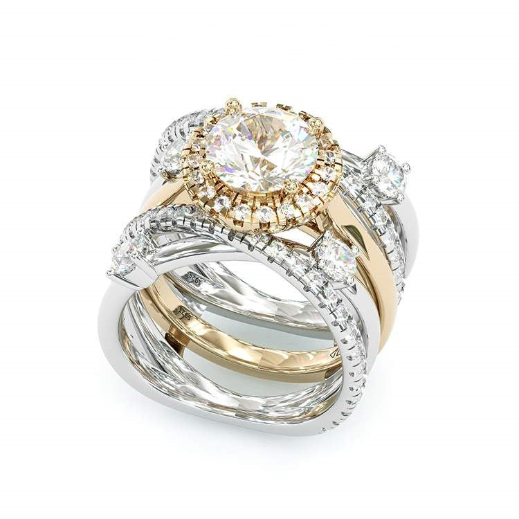 Jorrio handmade 3ct round cut two tone diamond sterling silver bridal set