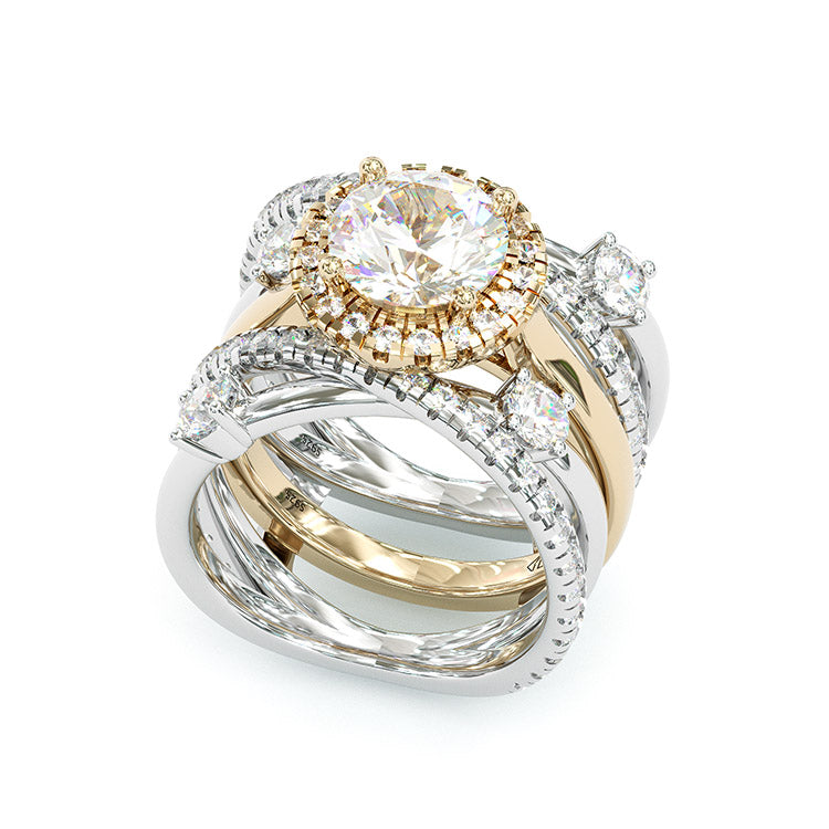 Jorrio handmade round cut two tone diamond sterling silver bridal set