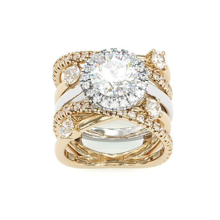Jorrio handmade round cut two tone diamond sterling silver bridal set