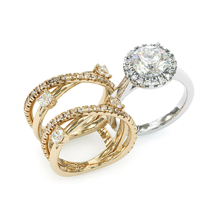 Jorrio handmade round cut two tone diamond sterling silver bridal set