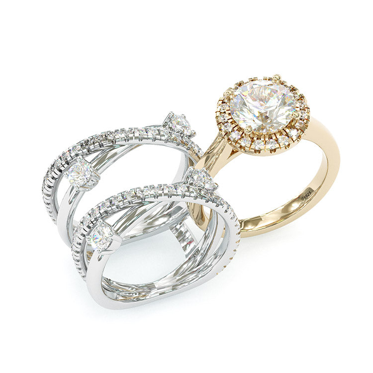 Jorrio handmade round cut two tone diamond sterling silver bridal set