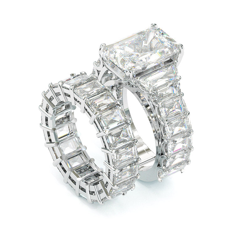 Jorrio handmade radiant cut anniversary sterling silver wedding ring bridal set