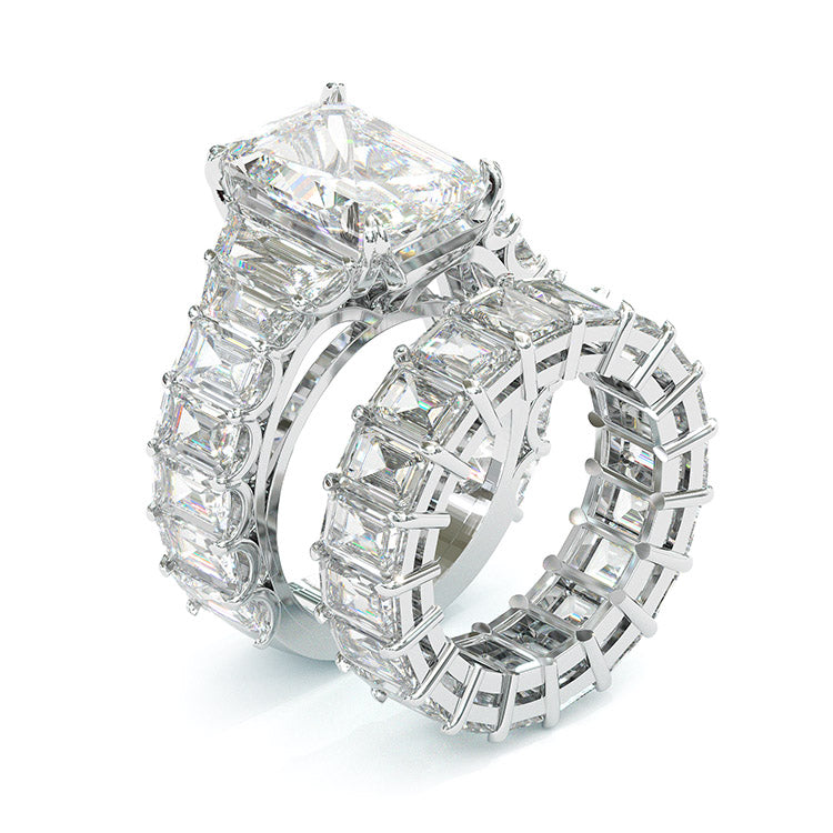 Jorrio handmade radiant cut anniversary sterling silver wedding ring bridal set