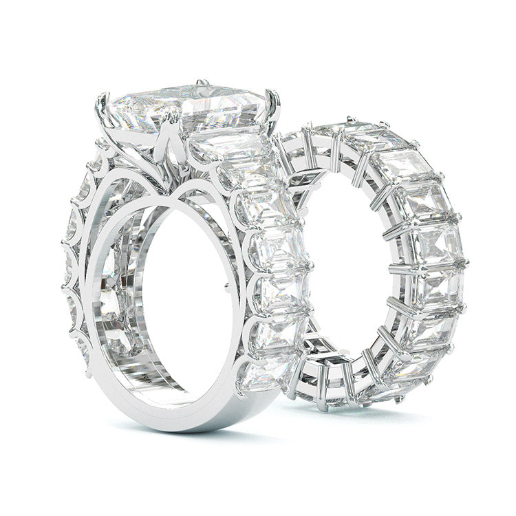 Jorrio handmade radiant cut anniversary sterling silver wedding ring bridal set