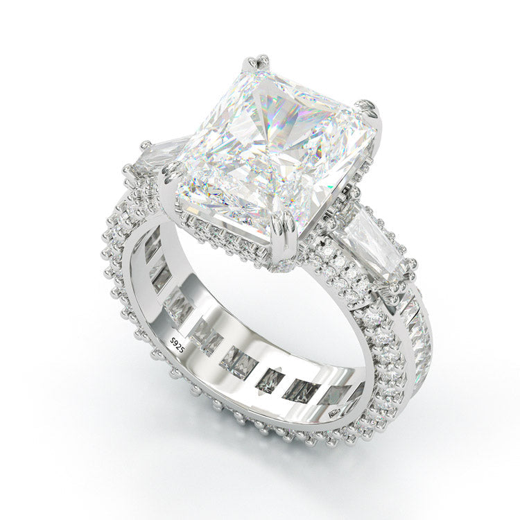 Jorrio handmade radiant cut three stone diamond sterling silver engagement ring