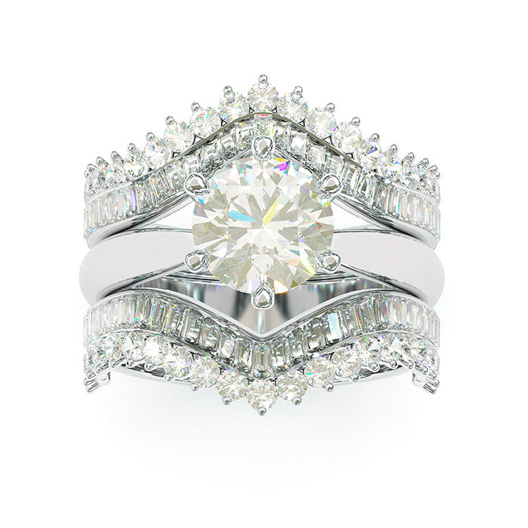 Jorrio handmade created diamond round cut vintage sterling silver ring set
