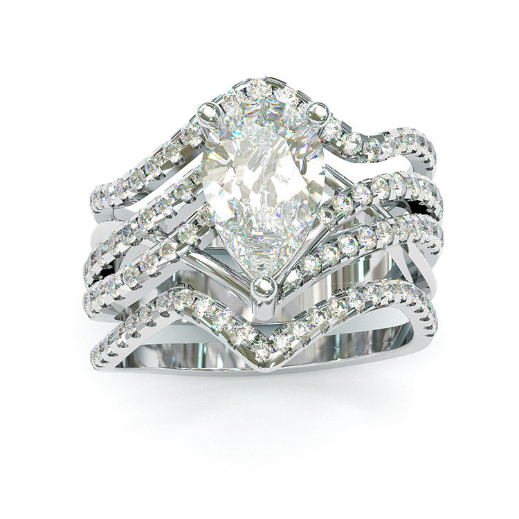 Jorrio handmade pear cut classic sterling silver wedding bridal ring set
