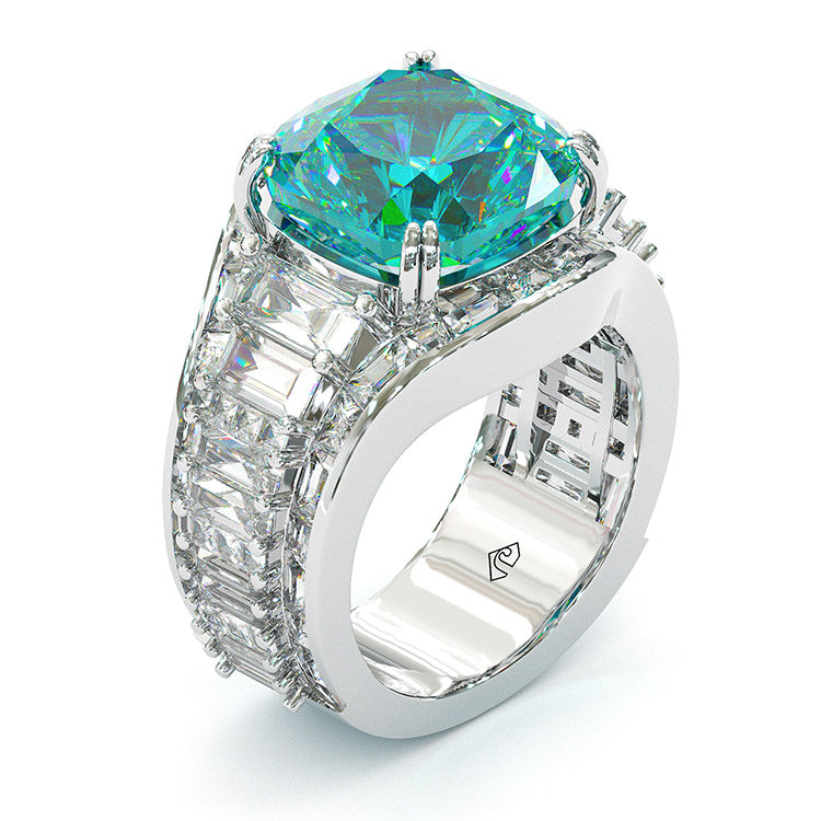 Jorrio cushion cut aquamarine diamond sterling silver vintage engagement ring