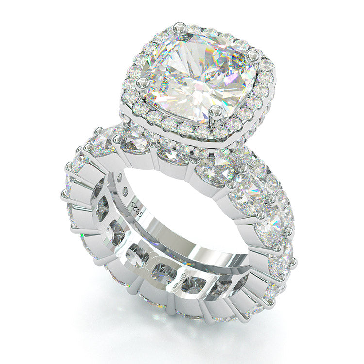 Jorrio cushion cut created diamond sterling silver bridal set wedding ring