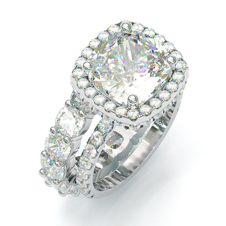 Jorrio cushion cut created diamond sterling silver bridal set wedding ring