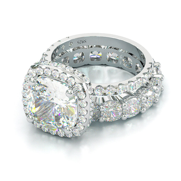 Jorrio cushion cut created diamond sterling silver bridal set wedding ring