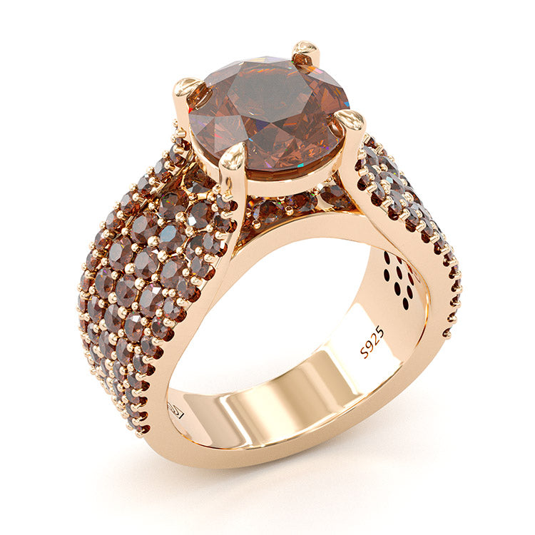 Jorrio Round Cut D Coffee Diamond Sterling Silver Engagement Ring