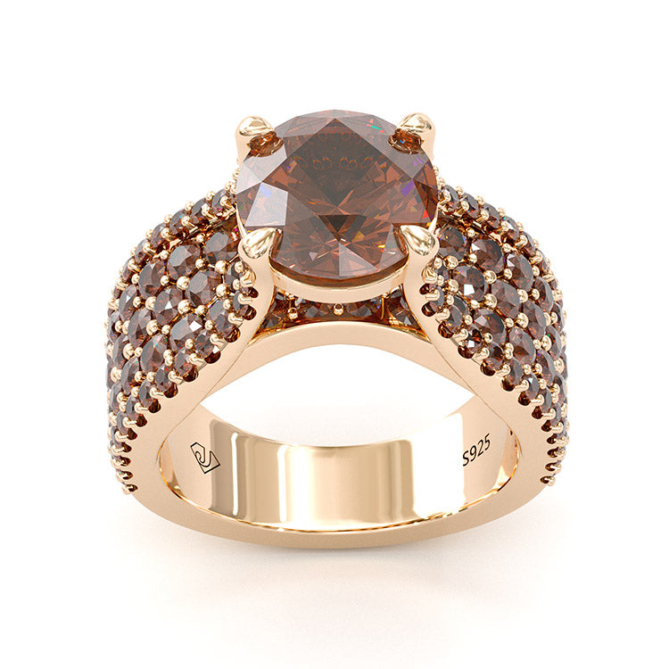 Jorrio Round Cut D Coffee Diamond Sterling Silver Engagement Ring
