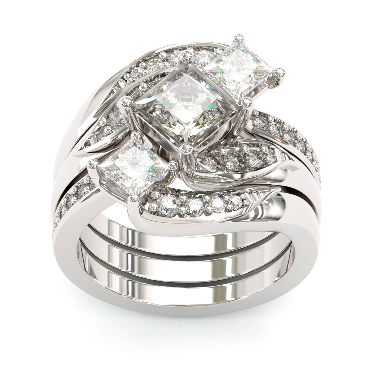 Jorrio princess cut Gold vintage Engagement Wedding ring 3pcs Bridal Set