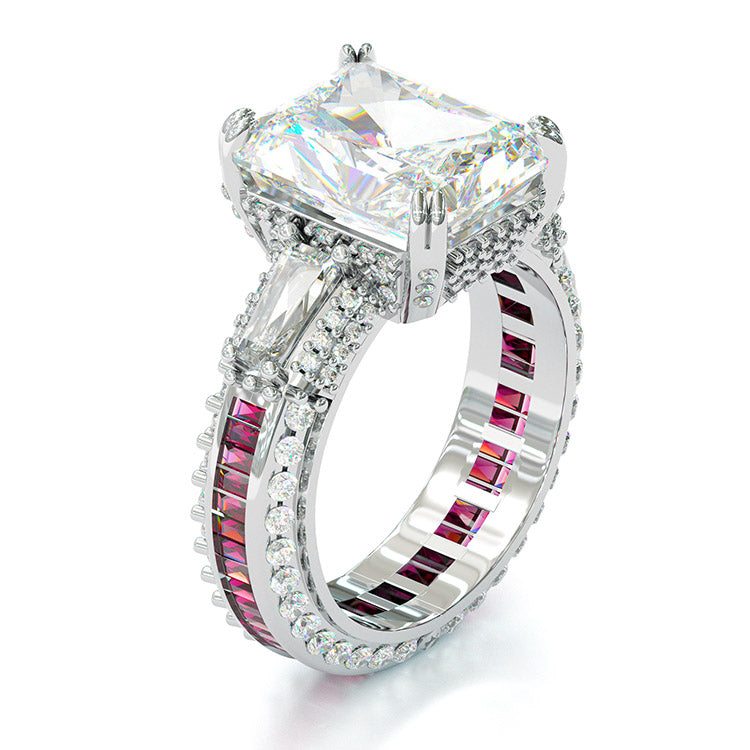 Jorrio handmade emerald cut three stone diamond sterling silver engagement ring