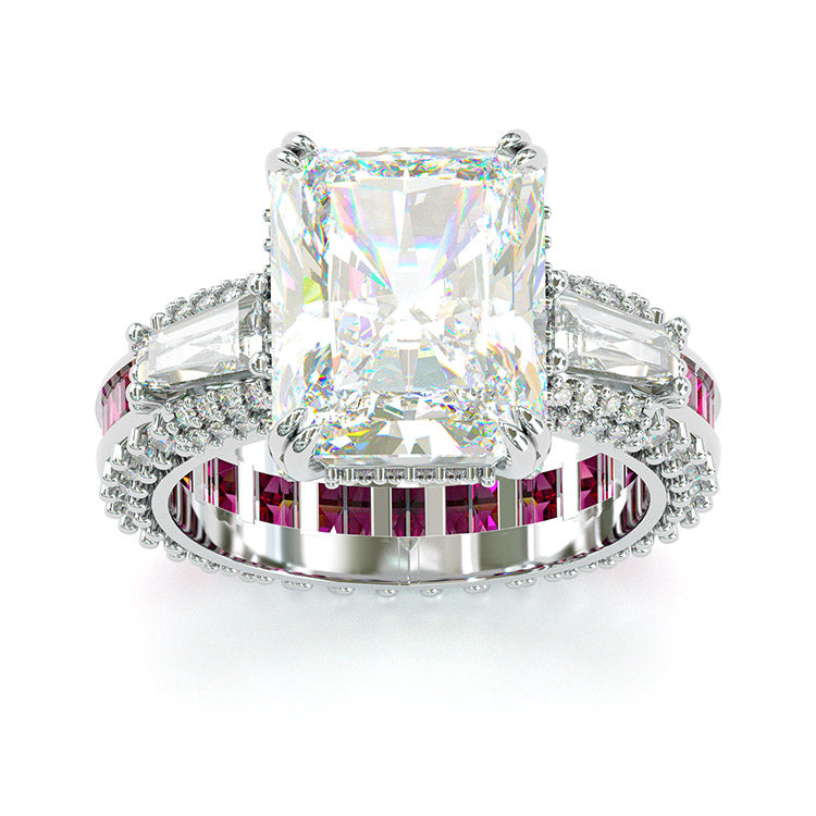 Jorrio handmade emerald cut three stone diamond sterling silver engagement ring
