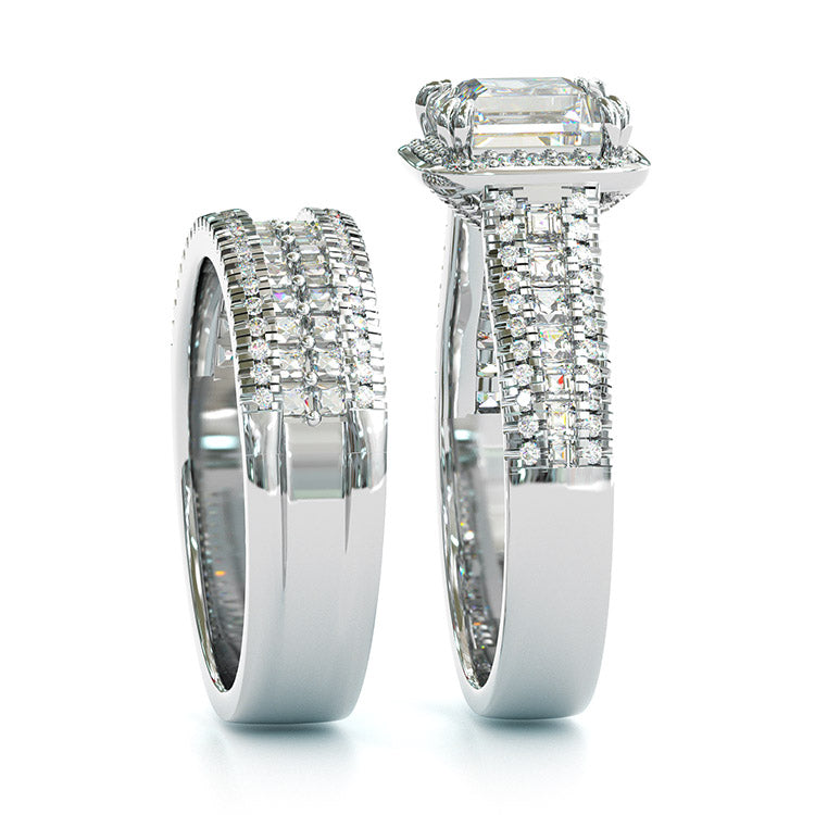 Jorrio handmade vintage princess cut halo created diamond sterling silver wedding ring bridal set