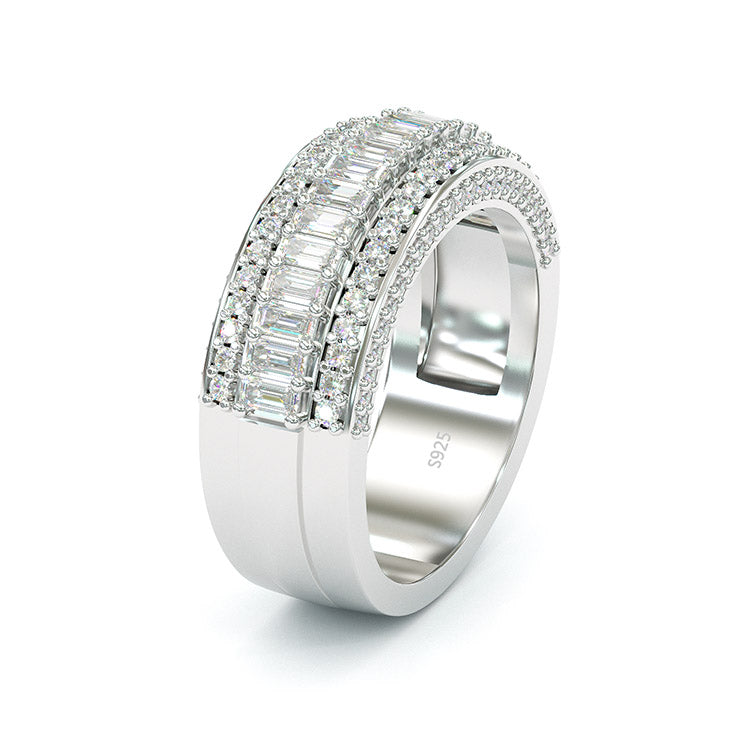 Jorrio Handmade Emerald Cut Sterling Silver Eternity Women's Band Wedding Ring