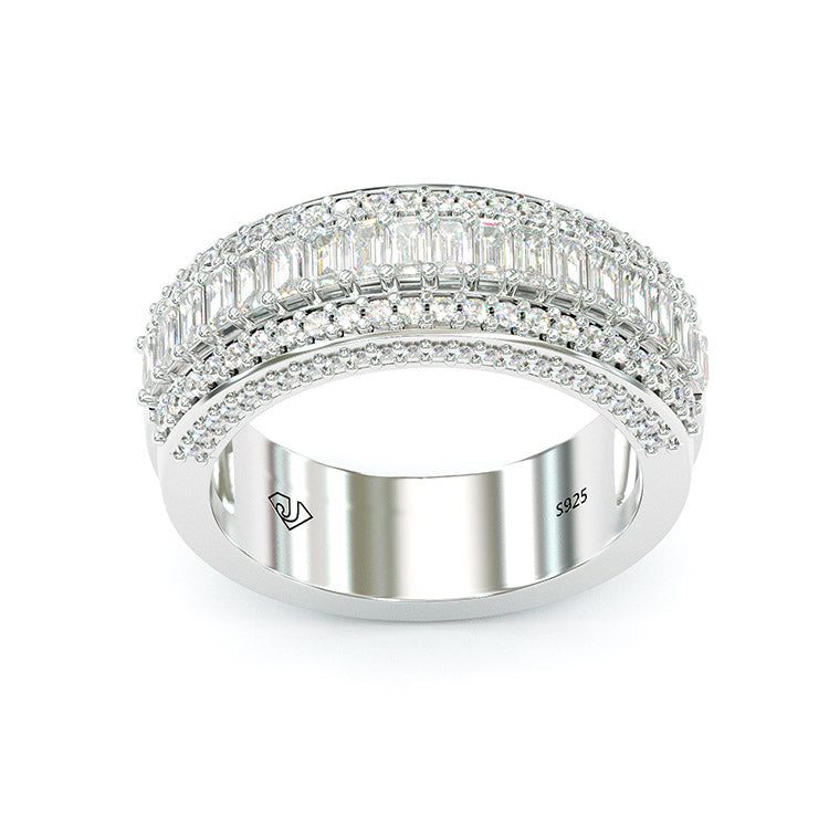 Jorrio Handmade Emerald Cut Sterling Silver Eternity Women's Band Wedding Ring